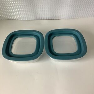 2 Rubbermaid Premier Square Food Storage Container 3 Cups 7J6119 w/ Blue Lid